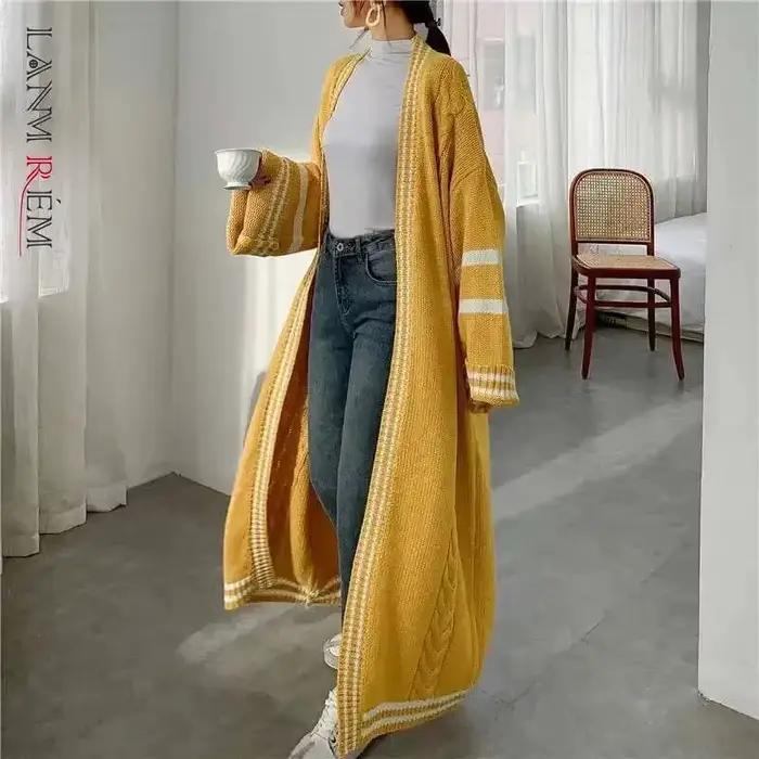 Cardigan long à rayures pour femmes