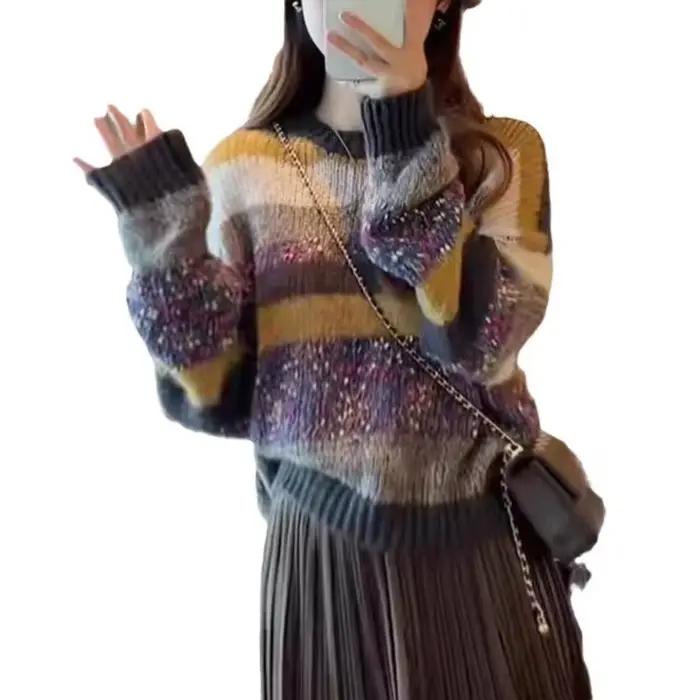 Pull rayé arc-en-ciel pour femme