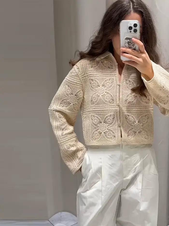Tenue élégante en tricot ajouré pour femme, haut à revers à simple boutonnage, short taille haute, costume d'été pour les déplacements occassions spéciales