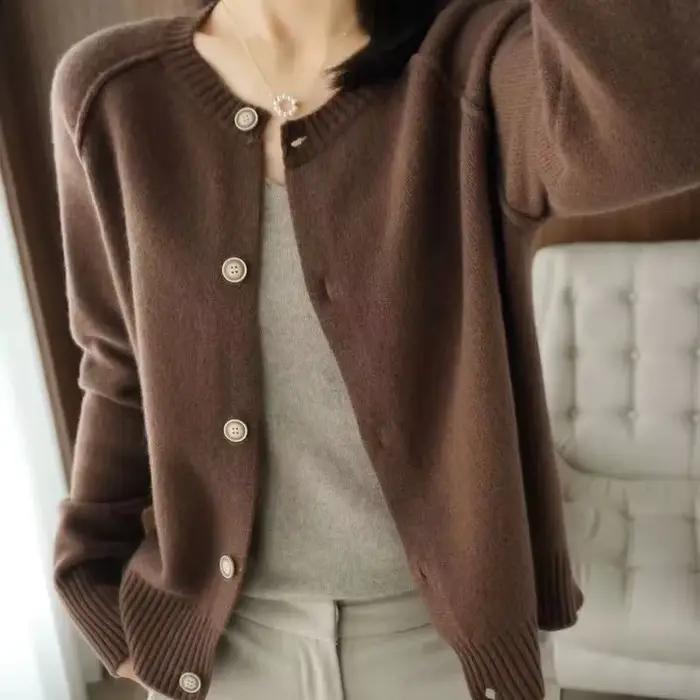 Cardigan en cachemire à col rond pour femme