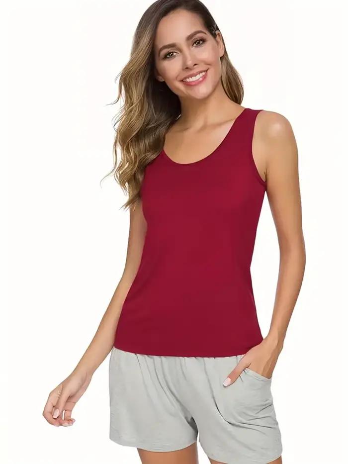 Gilet sans manches en rayonne et élasthanne pour femme, décontracté, couleur unie, hauts tricotés pour activités estivales et loisirs