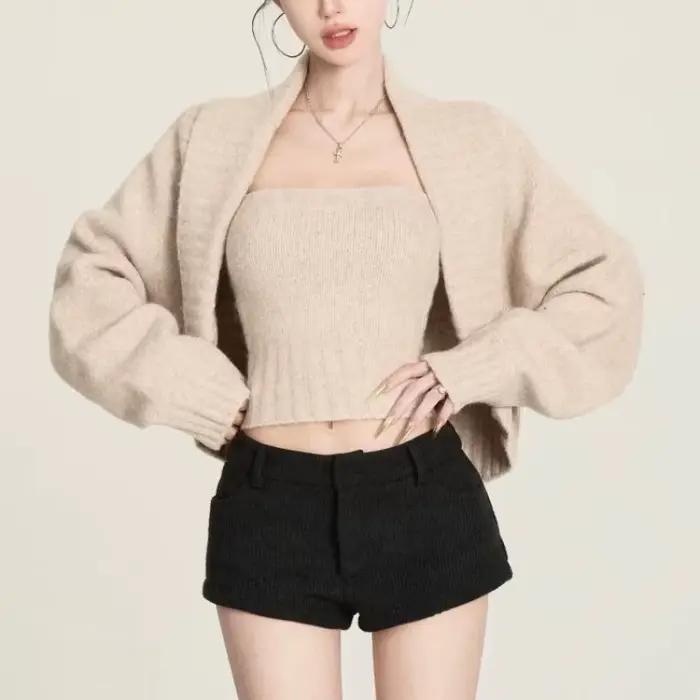 2025 rétro revers châle pull veste bustier tubulaire femmes automne et hiver tricoté