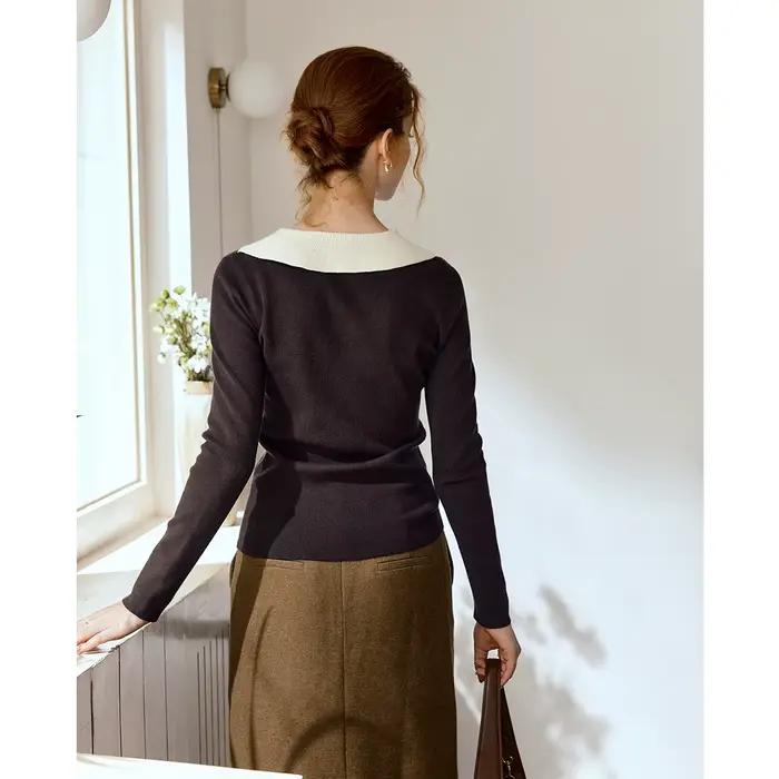 Pull tricoté à col en V et blocs de couleur OLrain pour femme