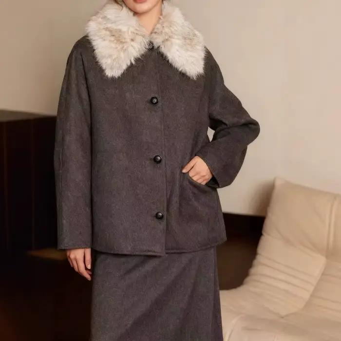 Veste à col en fausse fourrure pour femme, manteau en polyester, style décontracté pour automne-hiver à offrir pour anniversaire ou Noël