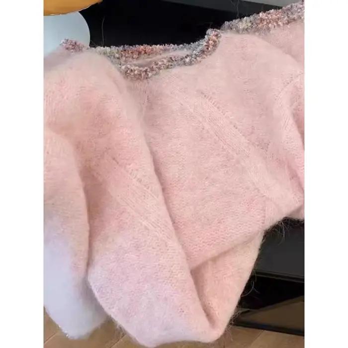 Pull tricoté rose élégant pour femme