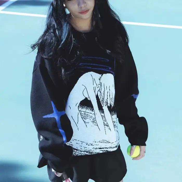Pull à motif imprimé anime mignon pour femmes