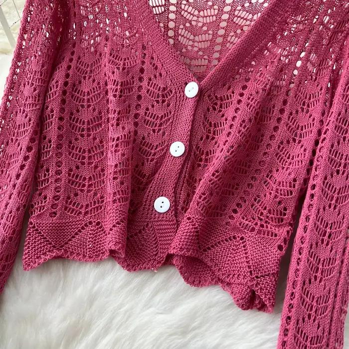 Cardigan tricoté ajouré pour femmes