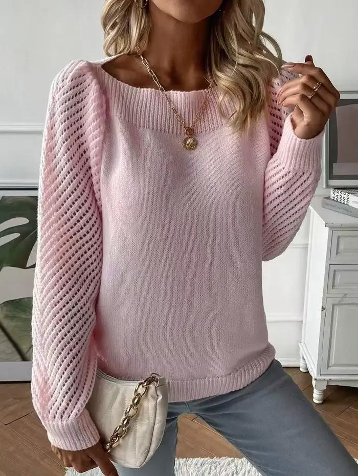 Nouveau Pull Femme Printemps Nouvelle Couleur Unie Creux à Manches Longues Épaule Tricoté Haut bywindto Occasions Spéciales