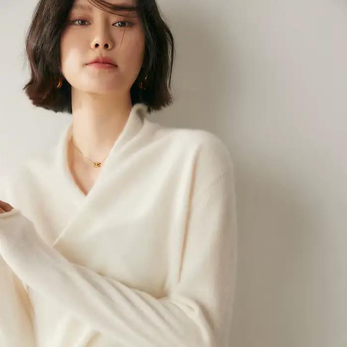 Pull à col en V en cachemire pur pour femmes et filles, pull femme, vêtements d'hiver, haute qualité, mode féminine, automne hiver, bureau, casual, cadeau spécial
