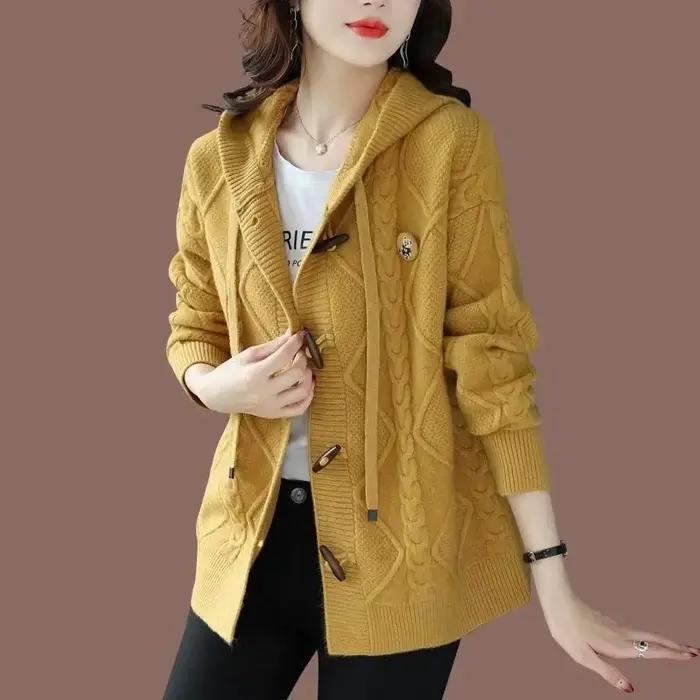 Cardigan Femmes Printemps Automne 2025 Nouveau Ample à Manches Longues Capuche Chic Décontracté Vestes Tricots