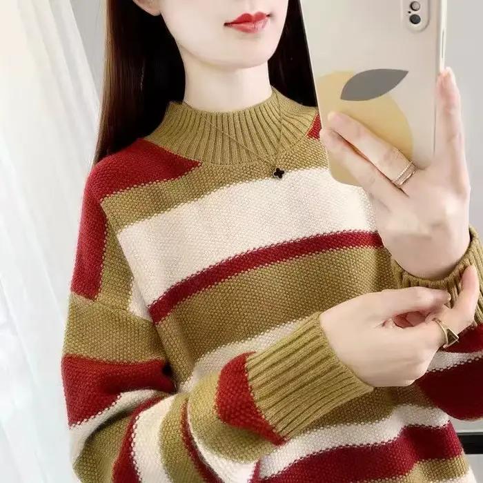 Pull rayé pour femmes, décontracté
