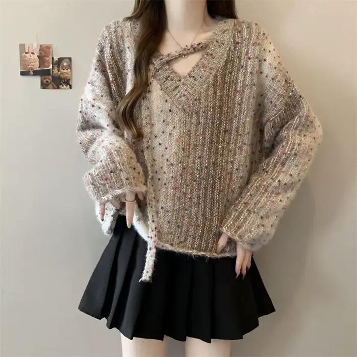 Pull court violet à col en v pour femme