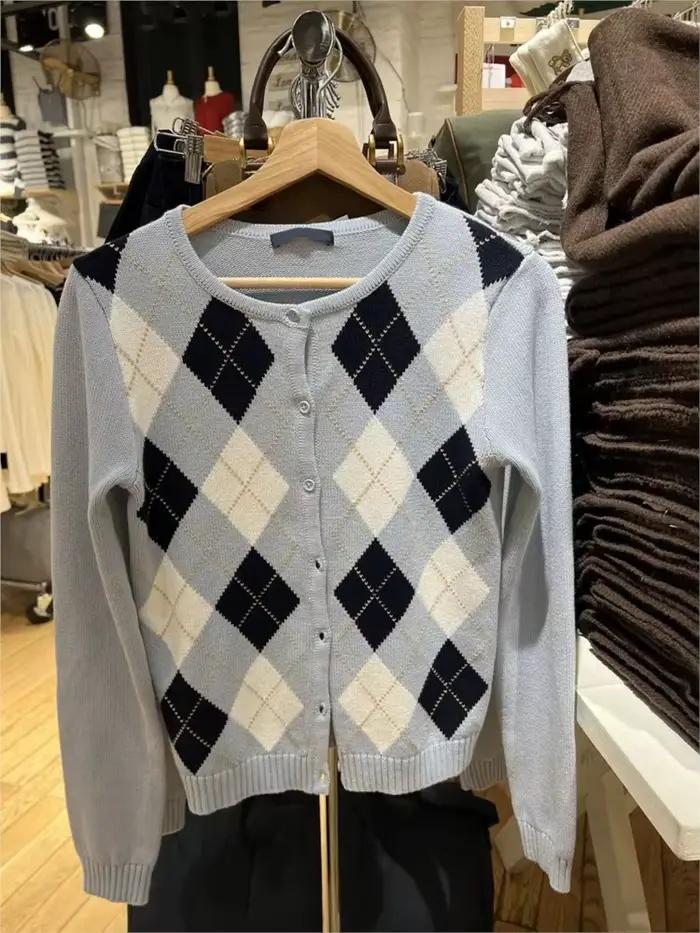 Pull jacquard boutonné femme automne hiver décontracté préppy style coton élasthanneOptionsResolver