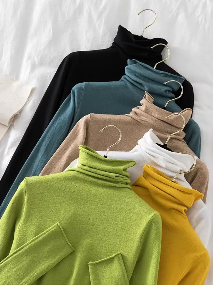 Pulls Col Roulé Femme 2026 Automne Hiver – Chandail Tricoté à Manches Longues Doux
