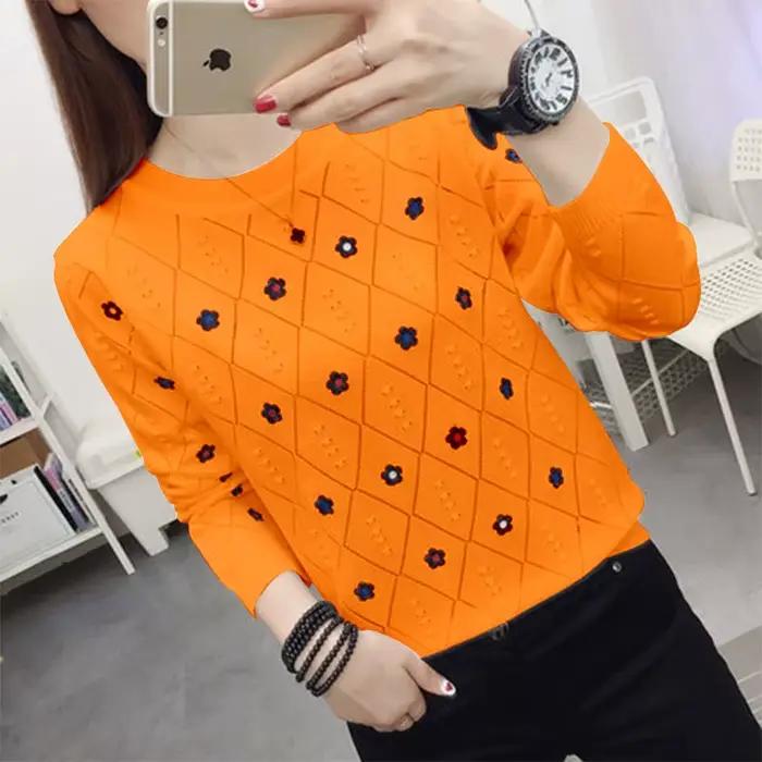 Pull en tricot décontracté imprimé à col rond pour femme