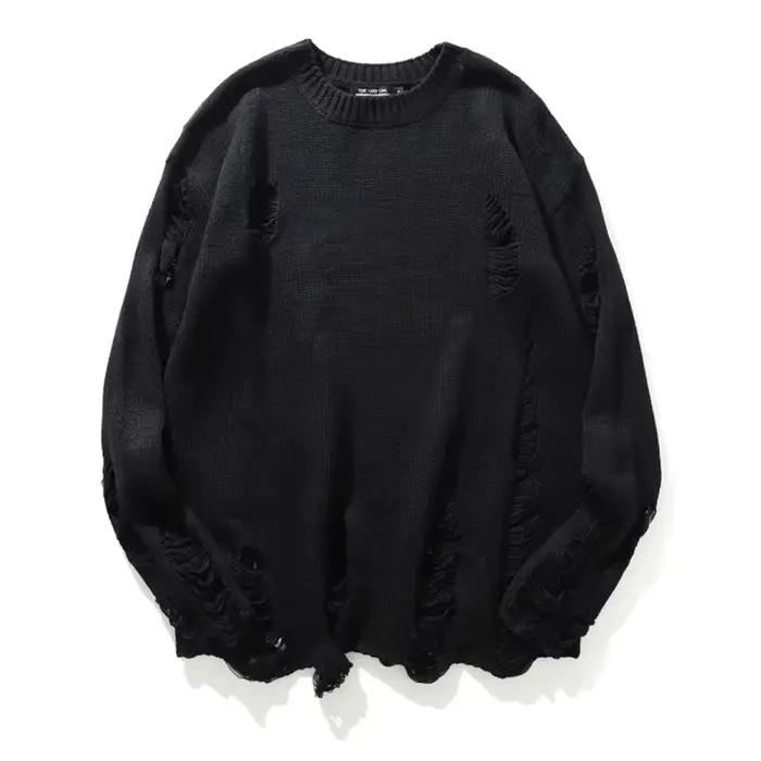 Pull unisexe déchiré avec trous de lavage