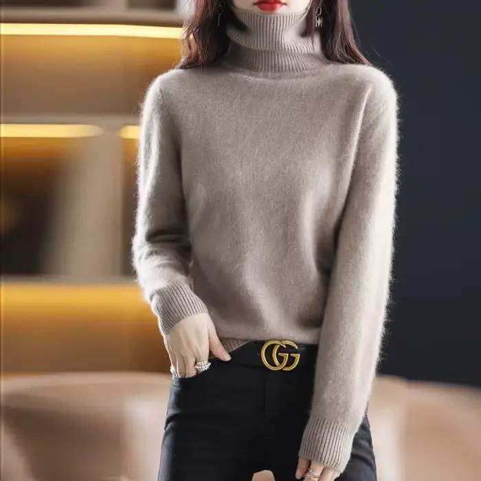 Pull à col roulé en cachemire de vison pour femme