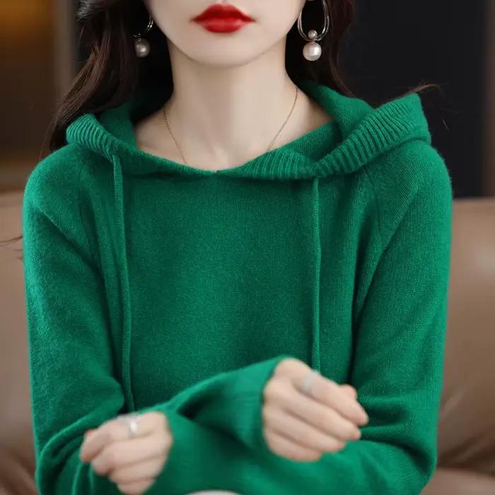 Pull à capuche mode femmes automne hiver à manches longues couleur unie sweat