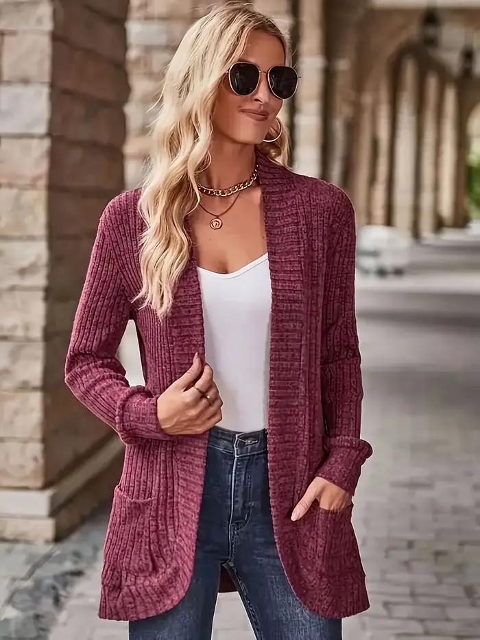 Pull en tricot long à col en V pour femme, motif directionnel tendance, style ample et élégant, coupe décontractée et confortable, occassions spéciales et quotidiennes