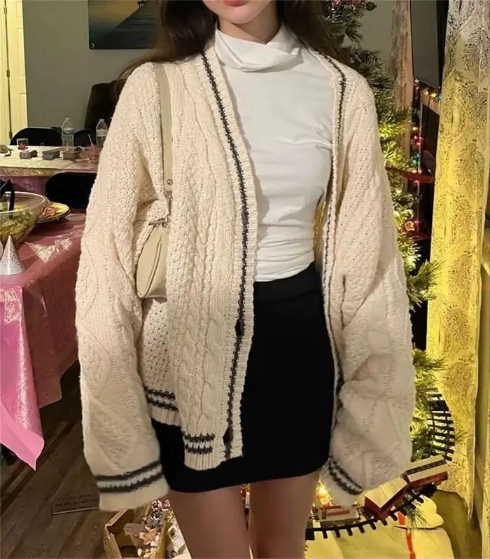 Pull ample brodé étoile pour femmes, col en V, simple boutonnage, imprimé tricoté esthétique, cardigan vintage pour les occasions spéciales