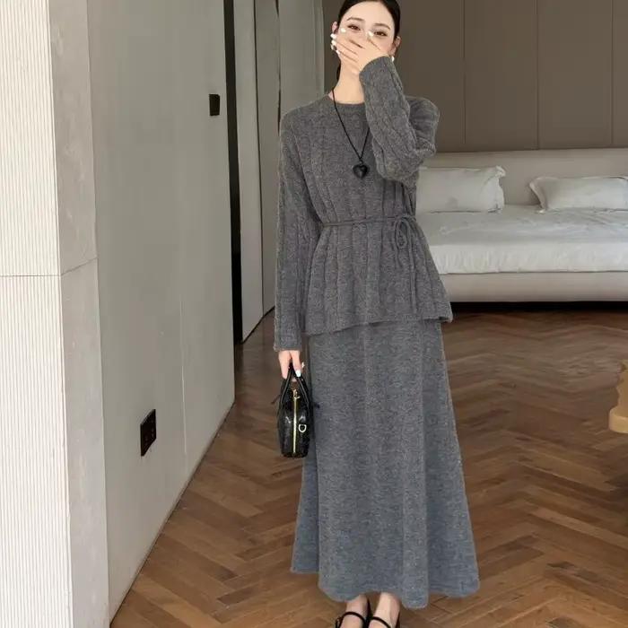 Ensemble tricoté filaire à col rond pour femme