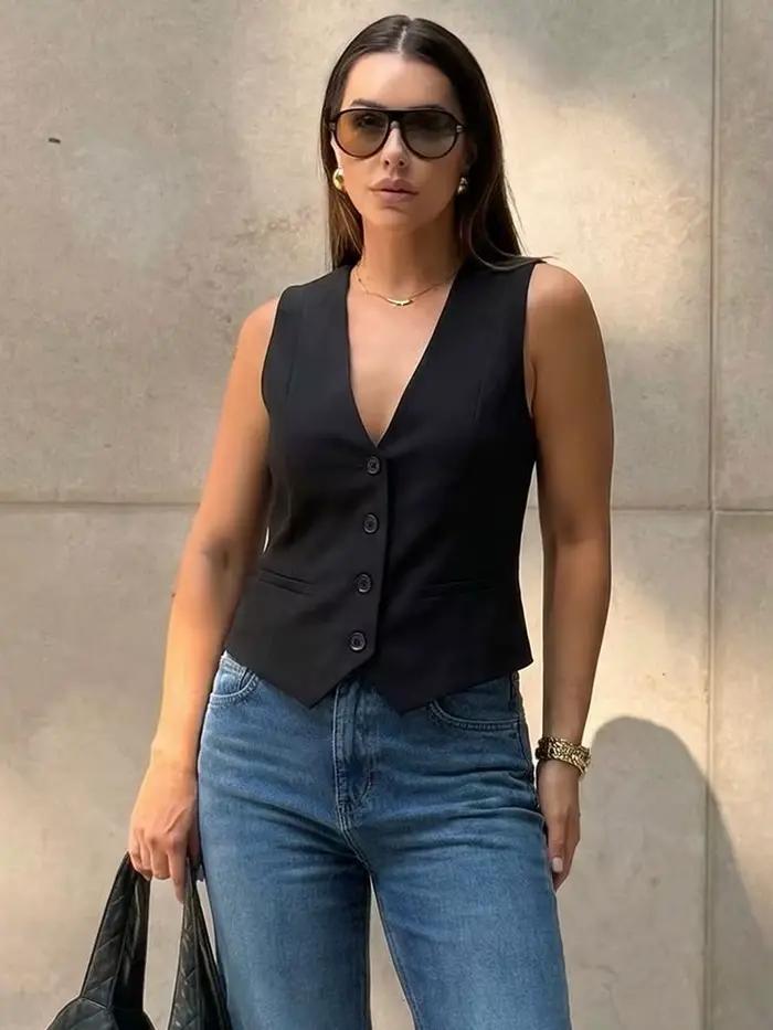 HH – gilet court sans manches pour femmes
