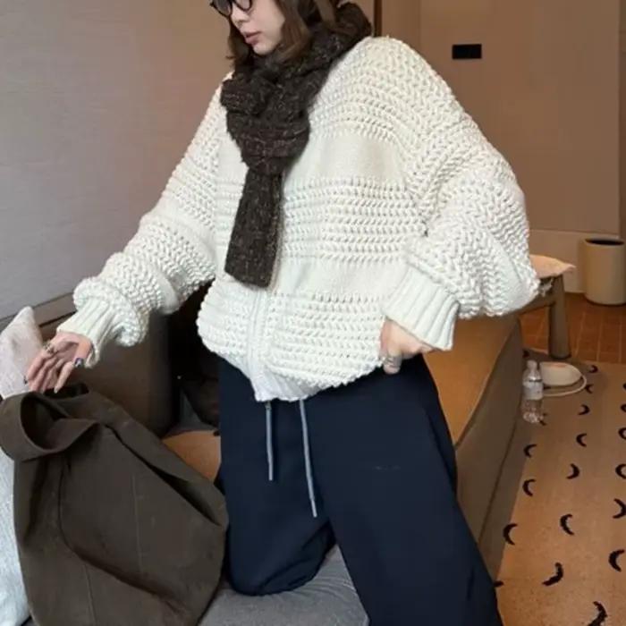 Veste pull tricotée rugueuse Vintage pour femme