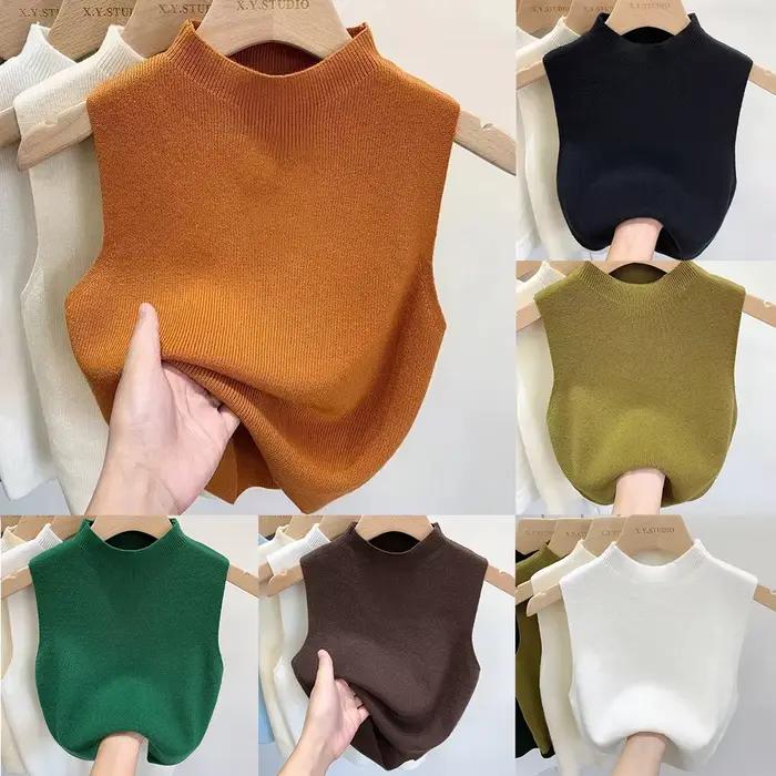 T-shirt col roulé en polyester pour femme, haut sans manches, élégant et confortable pour toutes les occasions printemps été