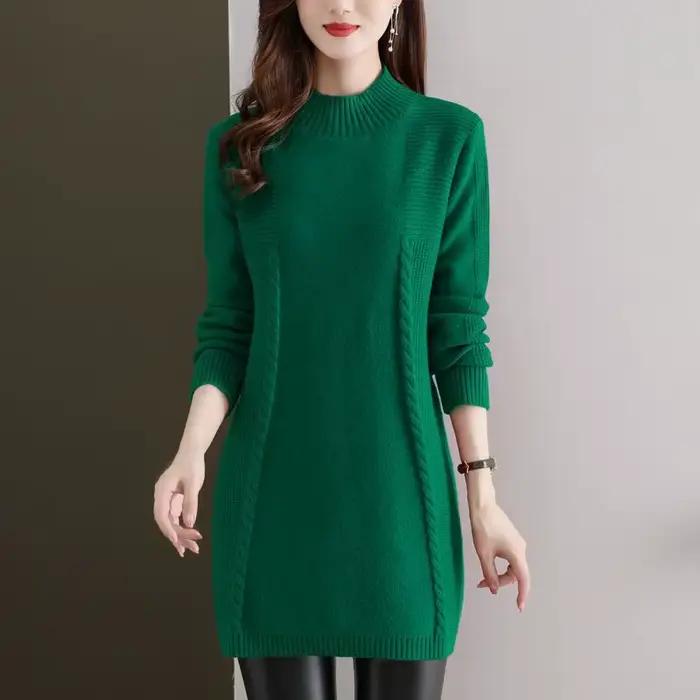 Chemise de base mi-longue à col mi-haut pour femme