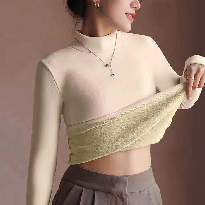 Pull femme automne hiver rétro avec doublure en velours épaissi vêtements intérieurs