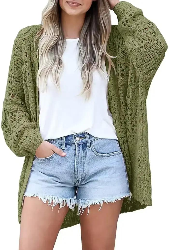 Cardigan long au crochet pour femme