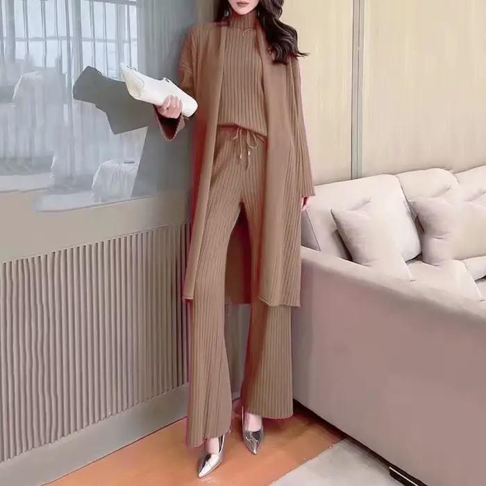 Ensemble trois pièces cardigan pour femmes, couleur unie, élégant et confortable pour l'automne hiver, offre spéciale nouvelle collection 2025
