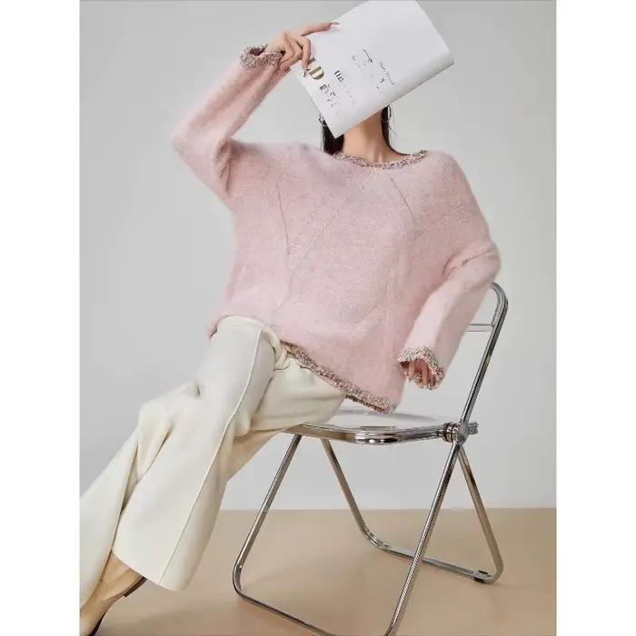 Pull tricoté rose élégant pour femme
