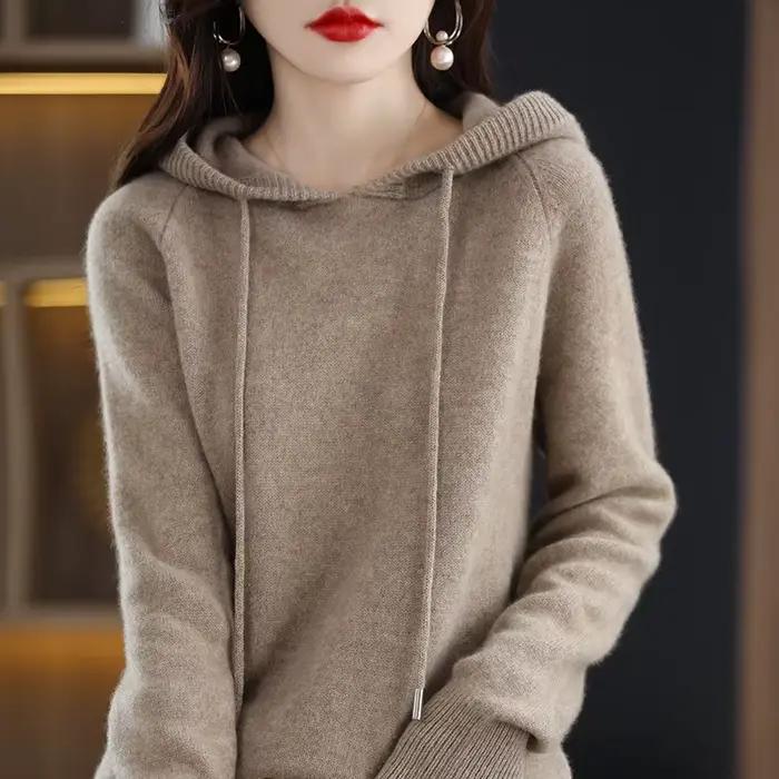 Pull à capuche mode femmes automne hiver à manches longues couleur unie sweat