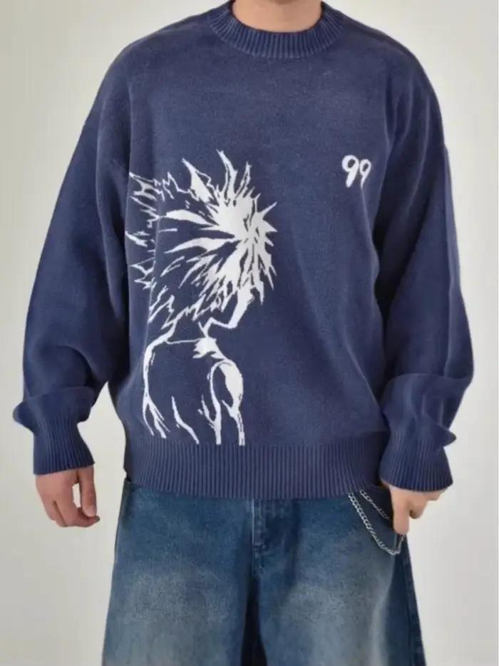 2025 européen et américain pull chaud motif anime jacquard col rond manches longues