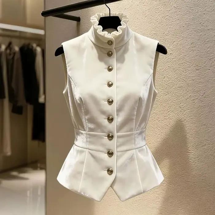 Gilet femme tendance 2026 sans manches col montant décontracté élégant pour printemps été occassions spéciales