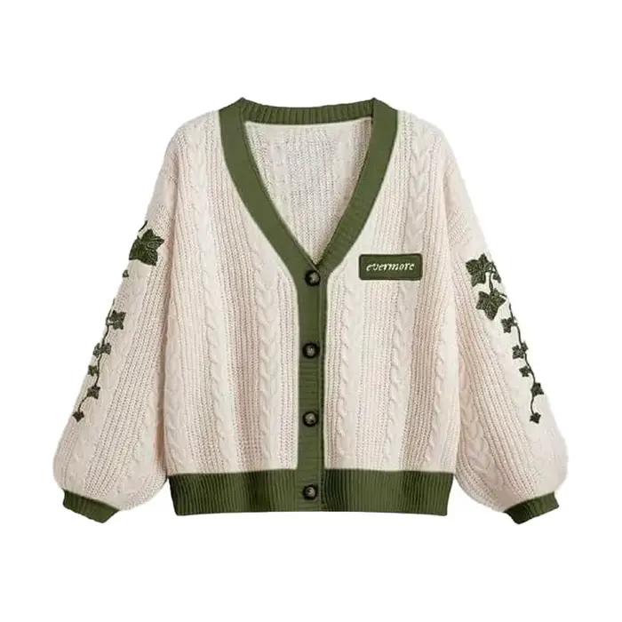 Evermore Cardigan Taylor Version vigne verte brodé boutonné câble tricot pull femmes automne hiver tenue Vintage