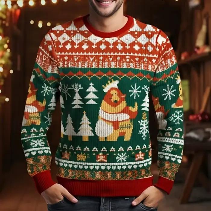Pull renne imprimé en polyester pour homme, basique et élégant, idéal pour Noël et autres occasions festives