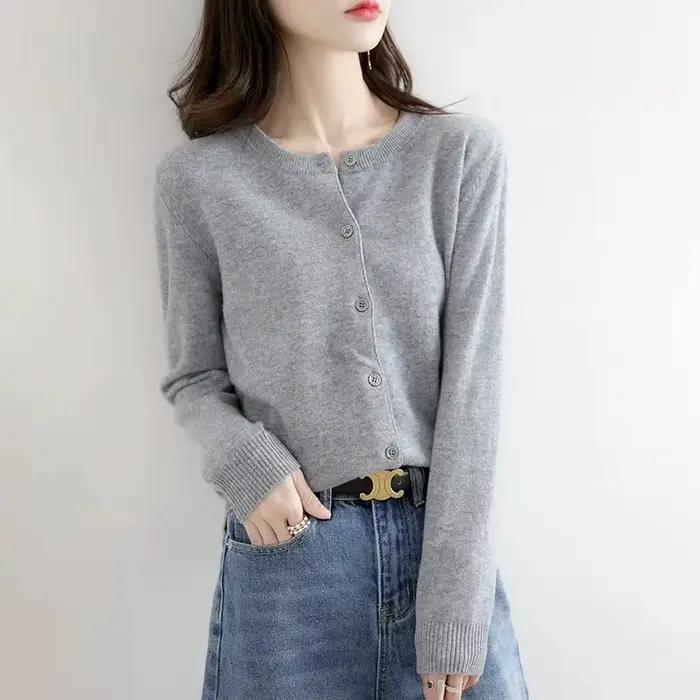 Pull en acrylique coton ample décontracté avec boutonnage simple pour femmes, élégant, vintage, pour automne et hiver