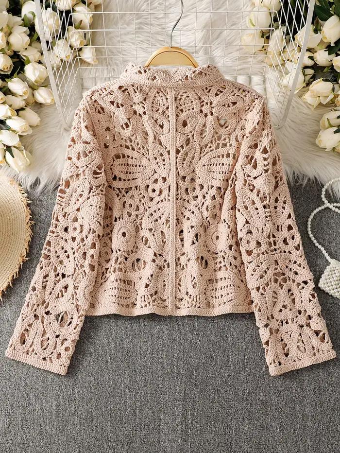 Cardigan en tricot crocheté à manches longues