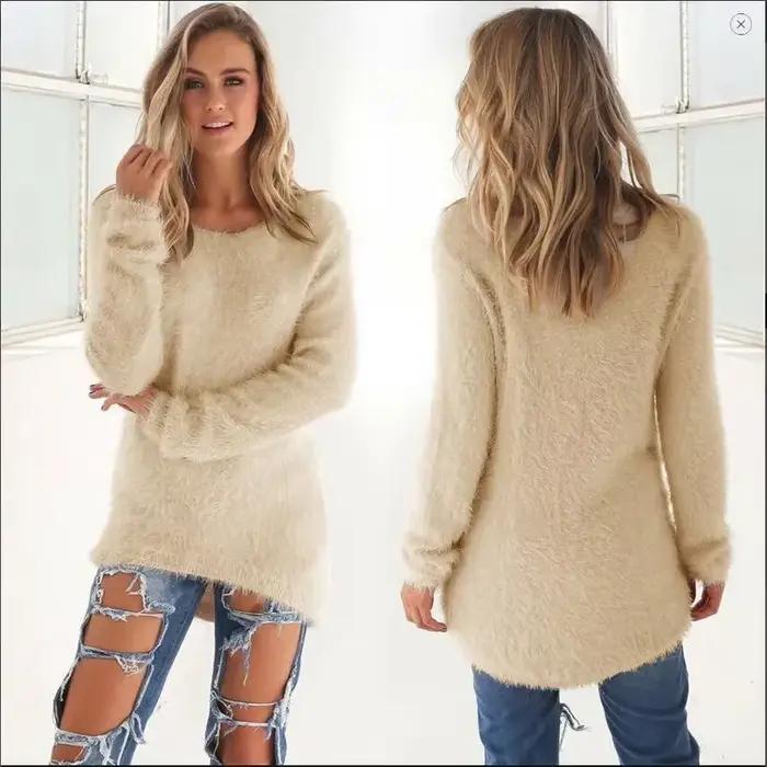 Pull en coton chaud monochrome pour femme