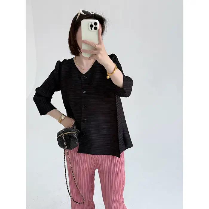 Veste plissée simple de style japonais Miyake pour femme