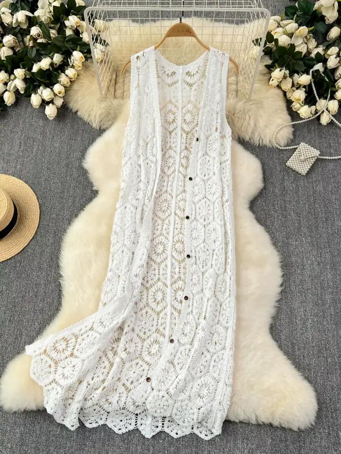 Cardigan de plage style bohème Dancing JL Ants en polyester et coton sans manches pour femmes occassions estivales et voyages
