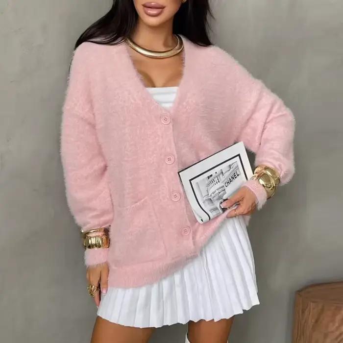 Pull en acrylique pour femmes, col en V, décontracté, automne-hiver, doux et confortable