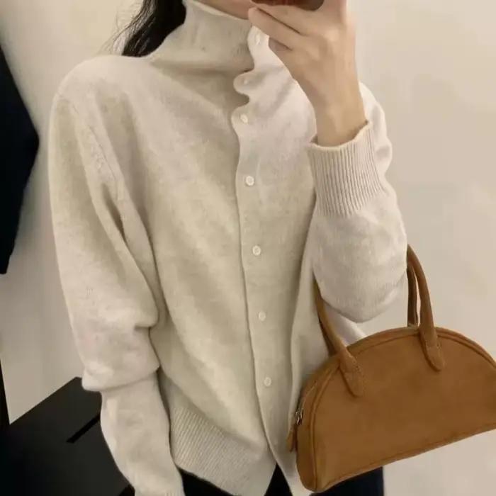 Pull à col haut doux et chaud 100% laine pour femme