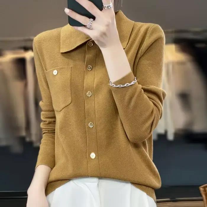Pull tricoté en laine à col Polo pour femme