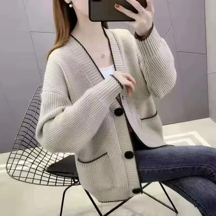 Cardigan Harajuku Tendance Patchwork Élégant Femme Style Coréen Chic Bureau Occasions Spéciales Automne Hiver