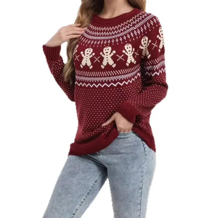 2025 automne et hiver pull de noël en vrac tricoté à pois flocon de neige dessin animé femmes