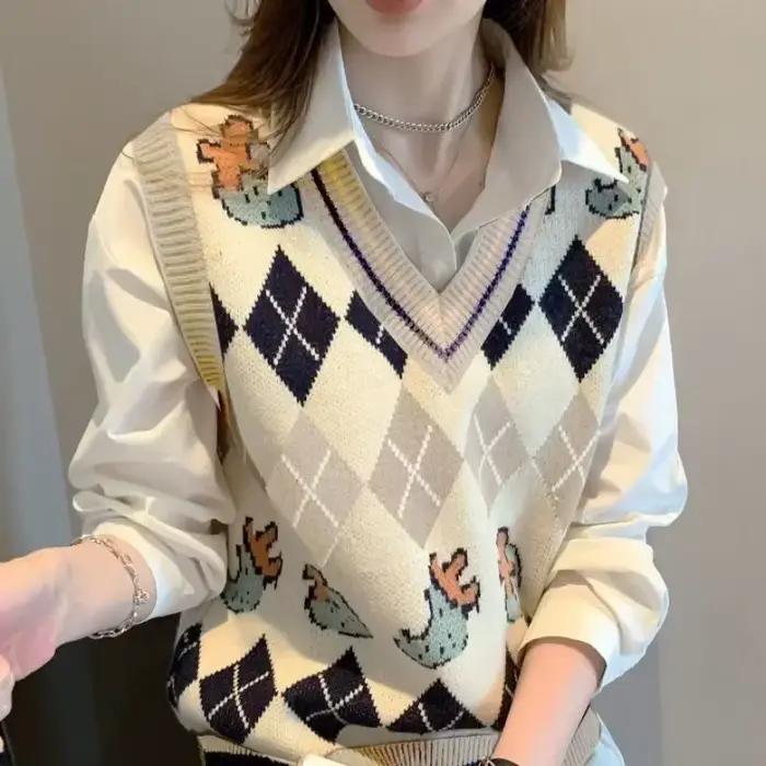 Gilets en tricot à col en v pour femmes
