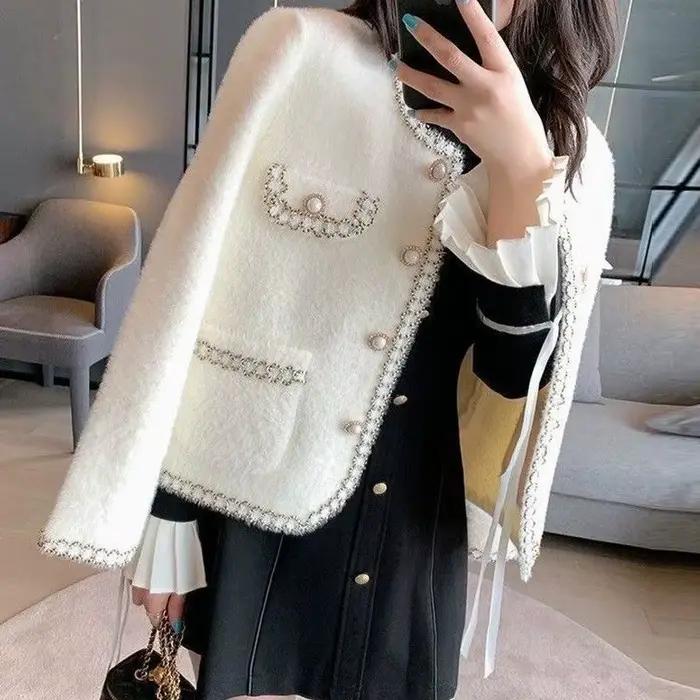 Cardigan ouvert en maille imitation vison